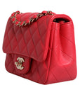 Chanel Vivid Pink-Red Matelasse Chain Mini Shoulder Leather Purse