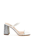 Miu Miu White Silk Glitter Block Heel Shoes