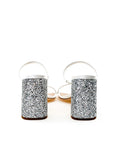 Miu Miu White Silk Glitter Block Heel Shoes
