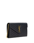 YSL logo slim chevron quilted black leather shoulder bag