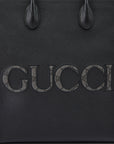 Gucci Logo Black Leather Medium Shopper Tote Bag