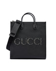 Gucci Logo Black Leather Medium Shopper Tote Bag