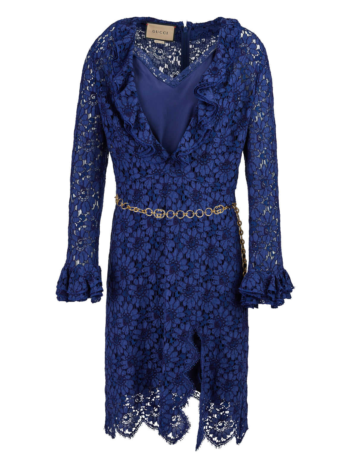 Gucci Floral Lace Midi Dress With Gold Belt – Runway Door