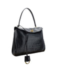 Balenciaga Black Crocodile Embossed Rodeo Leather Small Shoulder Bag