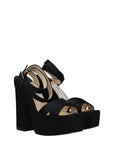 Jimmy Choo Black Satin Platform Heeled Sandals