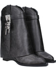 Givenchy Black Vintage Leather Wedge Ankle Boots