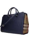 Burberry Navy Blue Top Handle Leather Bag