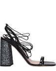 Miu Miu Black Leather Glitter Block Heel Shoes
