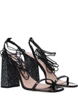 Miu Miu Black Leather Glitter Block Heel Shoes
