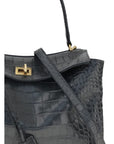 Balenciaga Black Rodeo Crocodile Embossed Small Leather Shoulder Bag