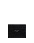 Saint Laurent Crocodile Embossed Black Leather Card Holder