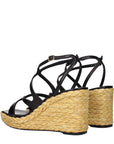 Jimmy Choo Black Leather Espadrille Wedge Sandals