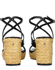 Jimmy Choo Black Leather Espadrille Wedge Sandals