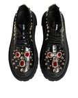 Dolce & Gabbana Black Leather Studded & Crystal Embellished Derby Shoes