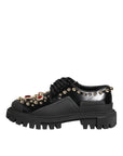 Dolce & Gabbana Black Leather Studded & Crystal Embellished Derby Shoes