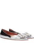 Amina Muaddi Camelia Leather Pointed Toe Ballet Flats - Silver
