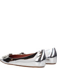 Amina Muaddi Camelia Leather Pointed Toe Ballet Flats - Silver