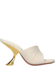 Amina Muaddi Taylor Gold Heel Mule Sandals - Beige