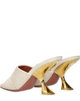 Amina Muaddi Taylor Gold Heel Mule Sandals - Beige