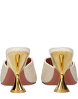 Amina Muaddi Taylor Gold Heel Mule Sandals - Beige
