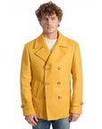 Roberto Pepe Luxury Double-Breasted Wool Coat - Yellow - Made In Italy
