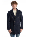 Roberto Pepe Luxury Wool Double-Breasted Coat - Dark Blue - Made In Italy