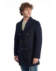 Roberto Pepe Luxury Wool Double-Breasted Coat - Dark Blue