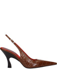 Stella McCartney Crocodile Embossed Leather Slingback Heeled Pumps - Brown