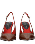 Stella McCartney Crocodile Embossed Leather Slingback Heeled Pumps - Brown