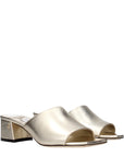 Jimmy Choo Champagne Gold Leather Low Block Heel Sandals