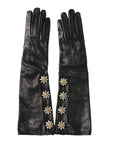 Dolce & Gabbana Embellished Leather Long Gloves - Black