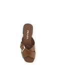 Prada Brown Tan Leather Criss-Cross Flat Sandals