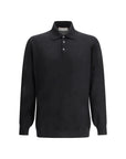 Brunello Cucinelli Wool-Cashmere Long Sleeve Polo Top - Black