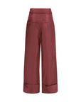 Fendi FF Belt Silk Wide Leg Dress Pants - Bordeaux