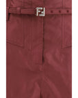Fendi FF Belt Silk Wide Leg Dress Pants - Bordeaux
