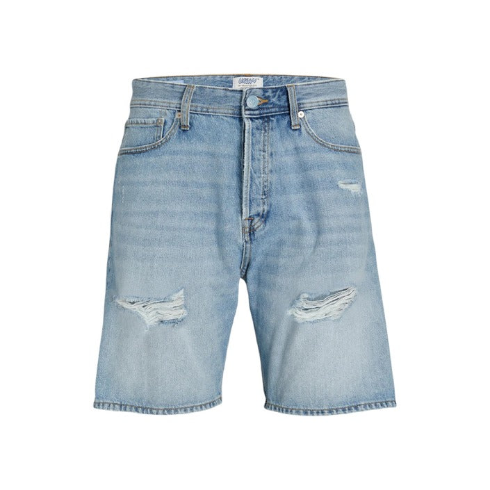 Jack & Jones Logo Light Wash Distressed Denim Shorts