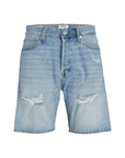 Jack & Jones Logo Light Wash Distressed Denim Shorts