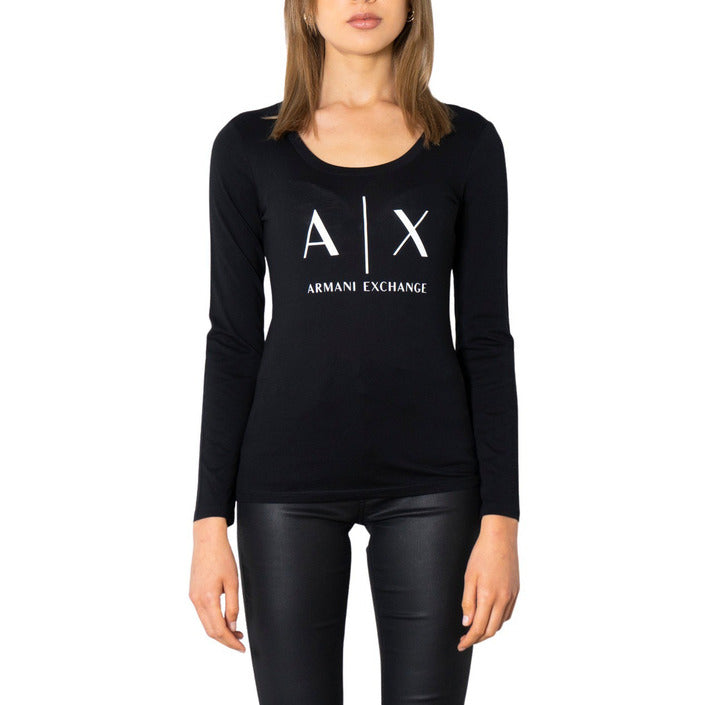 Armani Exchange Logo 100% Cotton Long Sleeve Top - black 