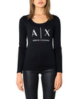 Armani Exchange Logo 100% Cotton Long Sleeve Top - black 