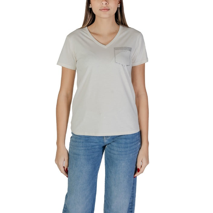 Liu Jo Logo V-Neckline Loose T-Shirt 100% Cotton