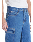 Calvin Klein Jeans Logo Medium Blue Cargo Denim Shorts