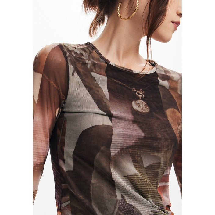 Desigual Sheer Long Sleeve Top Abstract Pattern