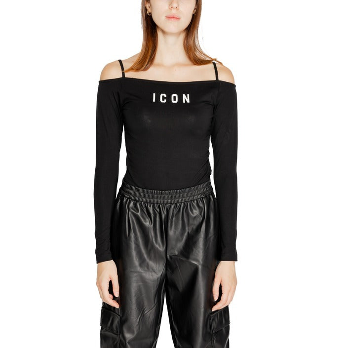 Icon Logo Cold Shoulder Long Sleeve Top Cotton Rich - black