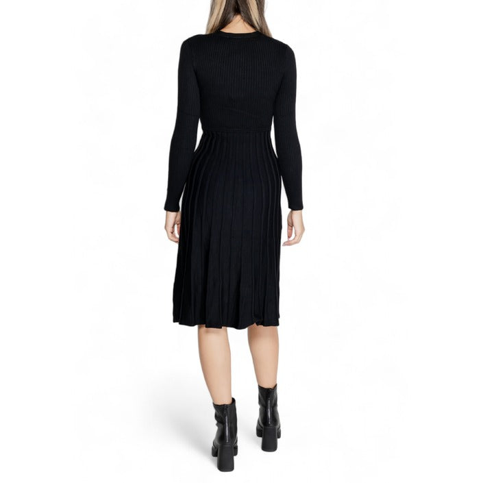 Morgan De Toi Button-Down Winter Black Midi Dress - Wool Blend