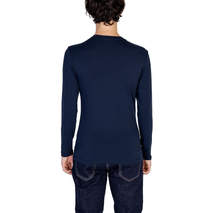 Emporio Armani Logo Cotton Crewneck Long Sleeve Top - navy blue