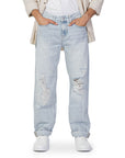 Calvin Klein Jeans Logo Bleached, Ripped & Distressed Wide Leg Light Wash Jeans