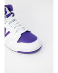 New Balance Logo Leather High Top Lace Up Sneakers - purple accent white sneakers