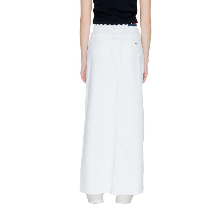 Tommy Hilfiger Jeans Logo Middle Slit White Denim Midi Skirt