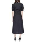 Alviero Martini Prima Classe 100% Cotton Black Midi Dress With Puff Sleeve