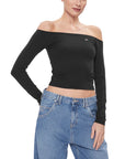 Tommy Hilfiger Jeans Logo Organic Cotton Blend Off-Shoulder Long Sleeve Top